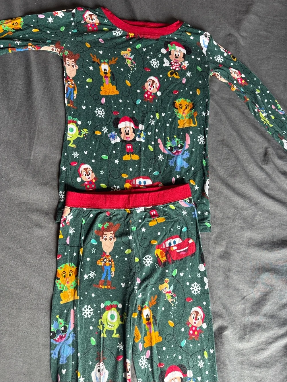 Little Sleepies Green Holiday Character Pajama Set with Red Trim